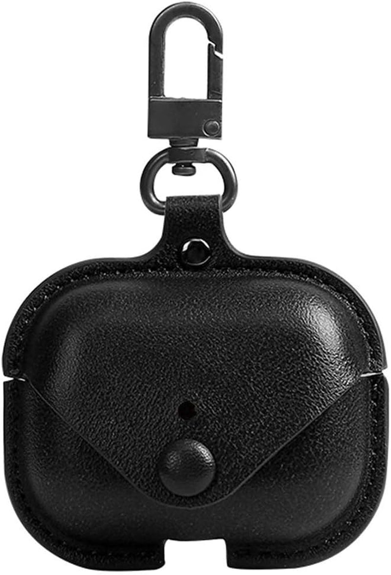 Genuine Leather Case Compatible with Airpods Pro Case, Protective Cover for Apple Airpods Pro Wireless Charging Case Headphones Earpods, Soft Leather Cover with Keychain Hook Black