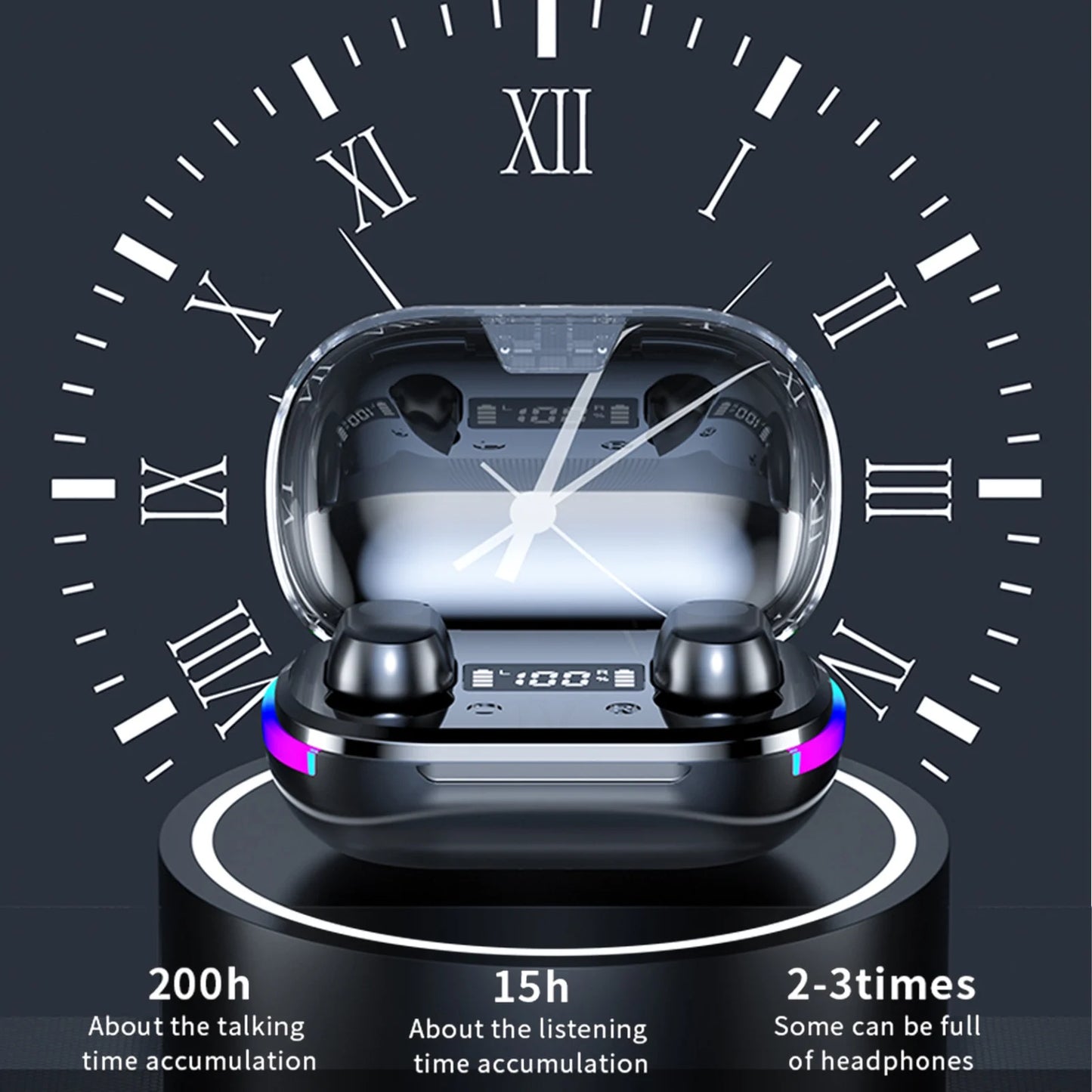 Back to School Supplies Electronics Wireless Earbuds Bluetooth 5.3 in Ear Light-Weight Headphones Built-In Microphone IPX5 Waterproof Immersive Premium Sound Headset with Charging Case Black